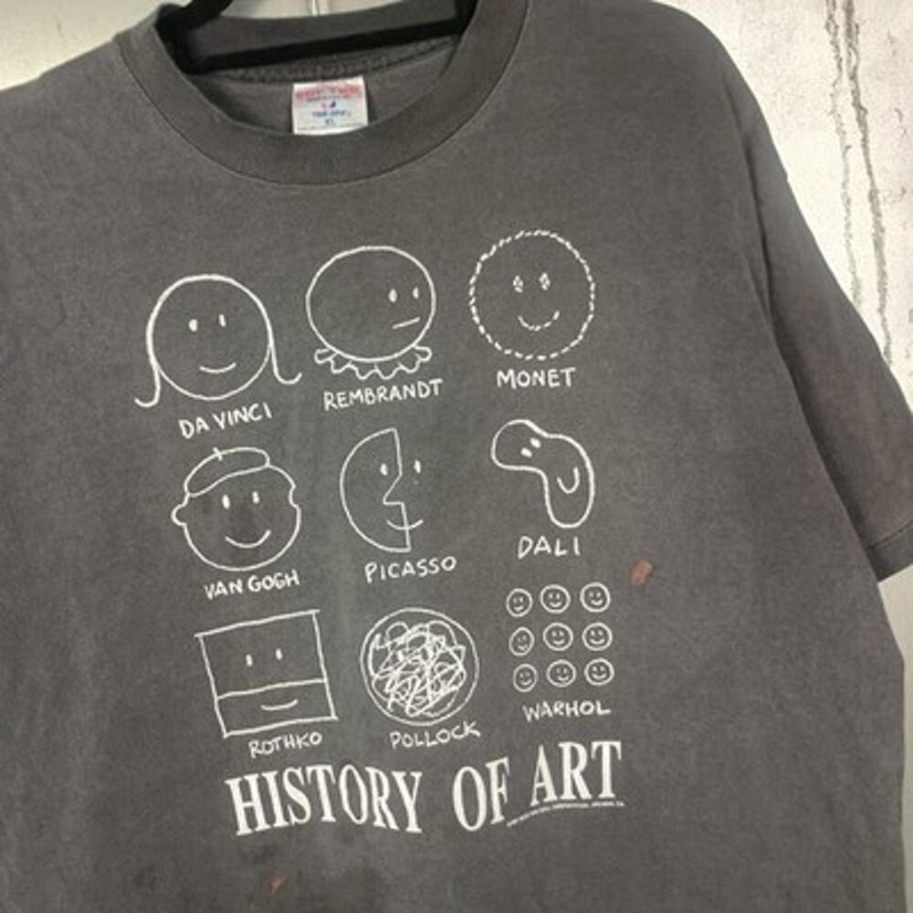 History Of Art Smiley Face Vintage Faded Shirt XL Warhol Dali Picasso Van Gogh